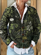 Women'S  Crew Neck Sweater with Button Detail 3D Floral Print Knit Cardigan