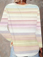Women'S Casual Long Sleeve T-Shirt with Pastel Horizontal Stripes - Soft Round Neck Relaxed Fit Top