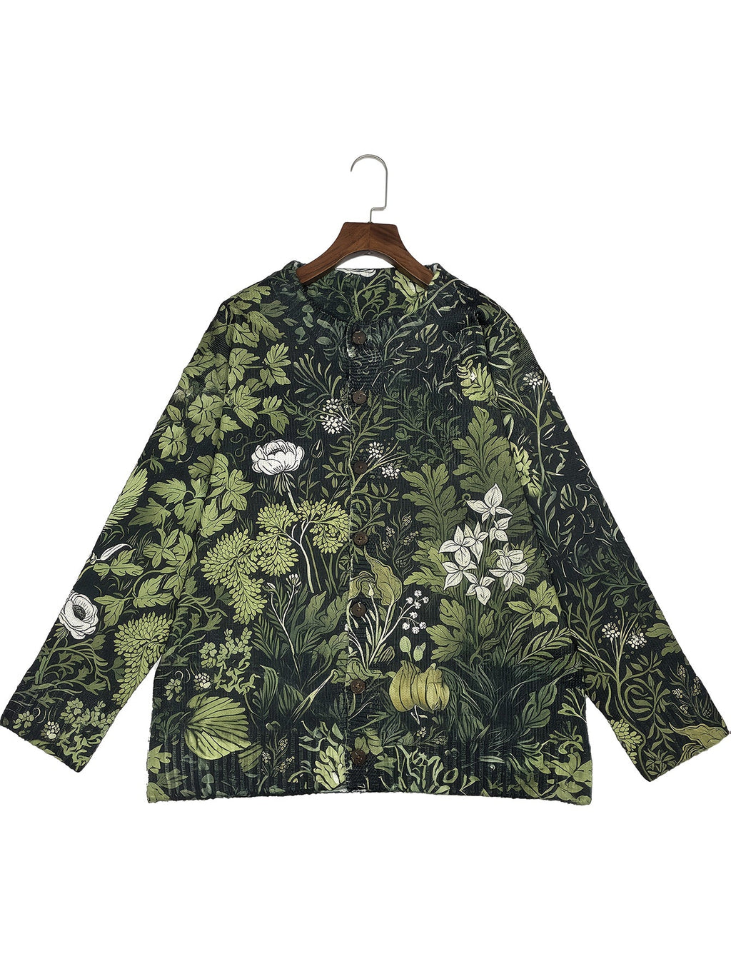 Women'S  Crew Neck Sweater with Button Detail 3D Floral Print Knit Cardigan