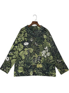 Women'S  Crew Neck Sweater with Button Detail 3D Floral Print Knit Cardigan