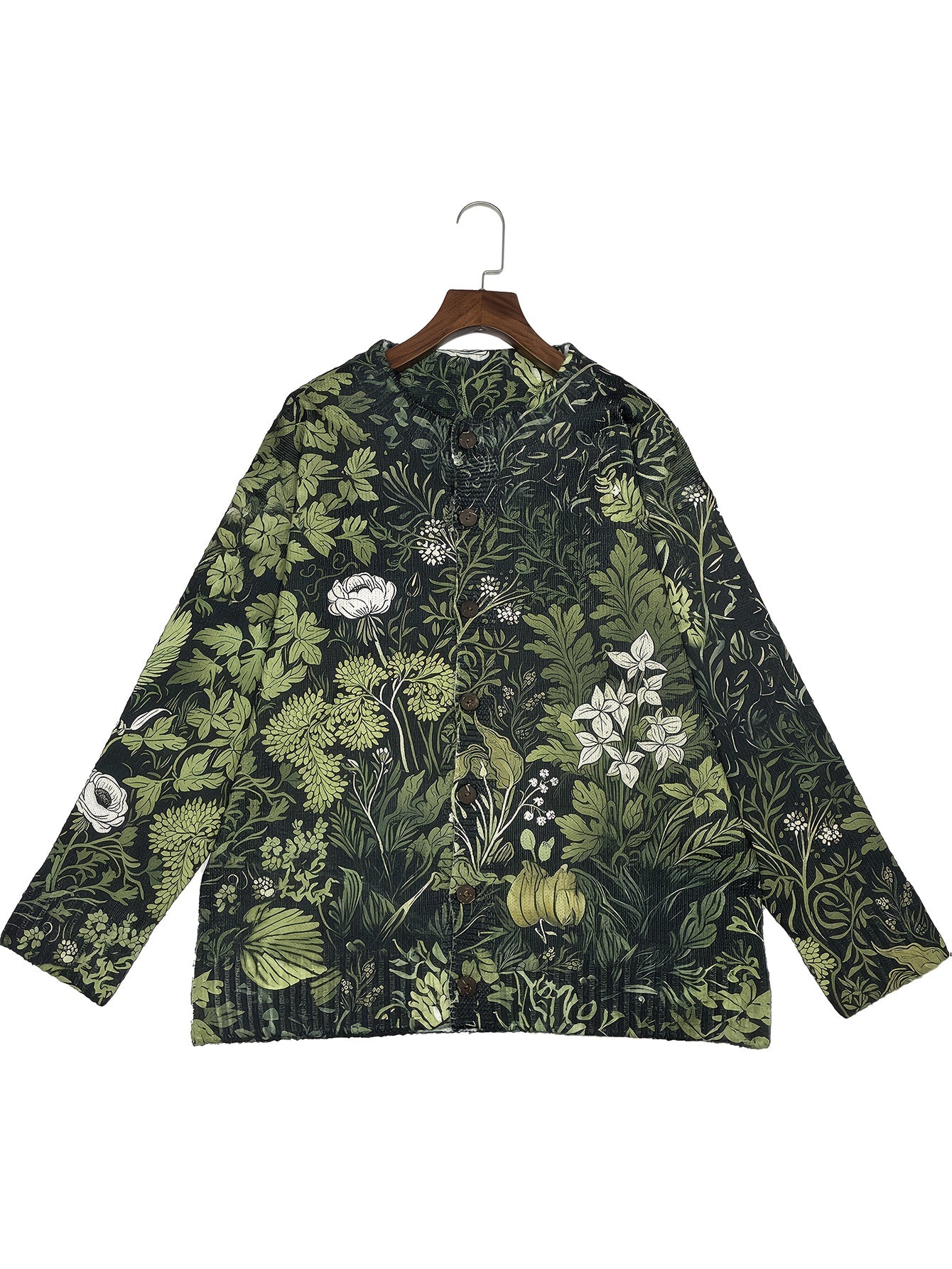 Women'S  Crew Neck Sweater with Button Detail 3D Floral Print Knit Cardigan