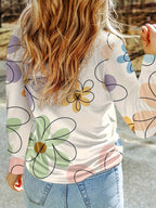 Women's Casual Floral Print Long Sleeve T-Shirt | Machine Washable Round Neck Top