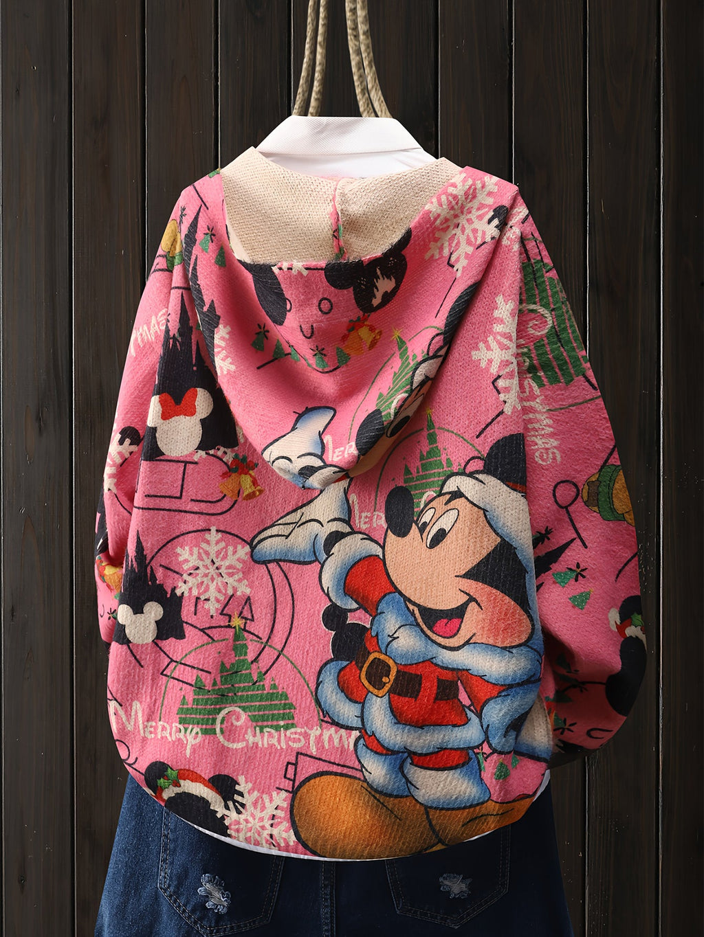 Christmas Mickey Mouse Santa Style Snowflake Pattern Reindeer Bell Letter Cardigan