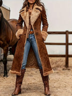 Women'S Western Vintage Plush Trench Coat