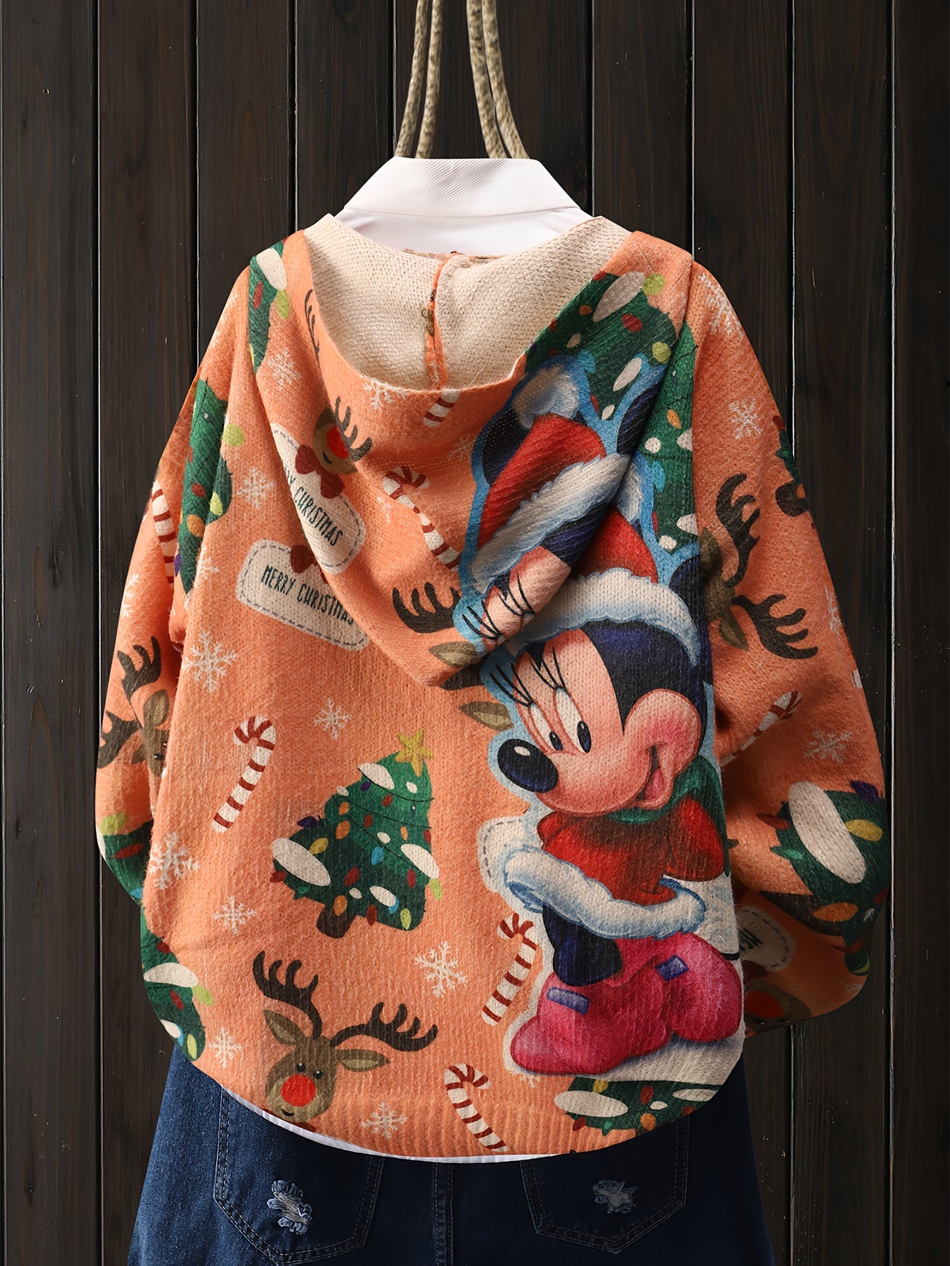 Christmas Style Mickey Mouse Christmas Tree Snowflake Picture Elk Pattern Cardigan