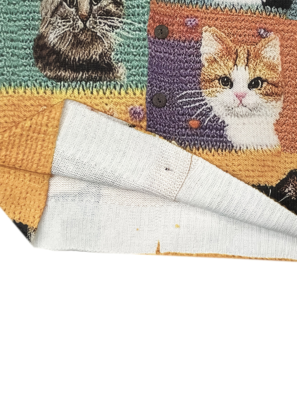 Women'S 3D Printed Crochet Cat Vibrant Colorful Cat Design, Long Sleeve, Button-Up, Round NeckCardigan