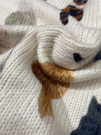 Women's Casual Cat Print Long Sleeve Round Neck Open Front Sweater with Button Closure Cardigan