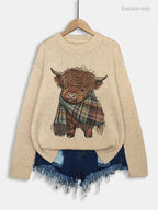 Women's Sweater - Pink & Brown Color Block Pullover, Cozy Fall/Winter Sweater