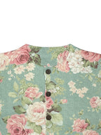 Women's  Fashion Lightweight Button-Front Sweater with All-Over Multicolor Floral Pattern Round Neck  Cardigan