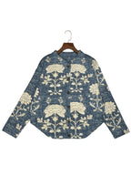 Women's 3D Floral Print Cardigan Round Neck Lightweight Sweater