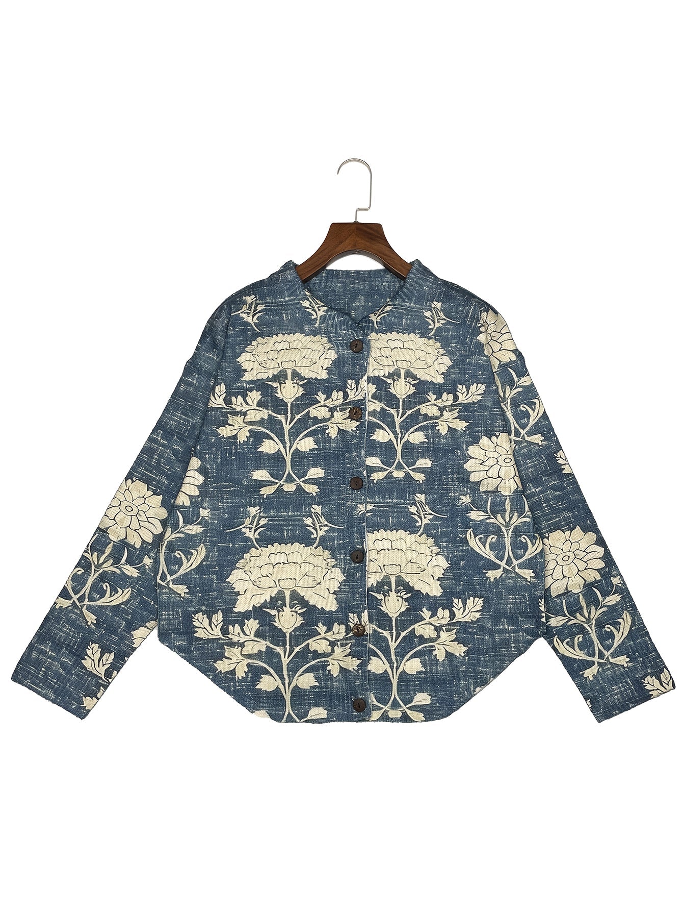 Women's 3D Floral Print Cardigan Round Neck Lightweight Sweater
