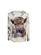 Vibrant Cow Print Long Sleeve Crew Neck T-Shirt