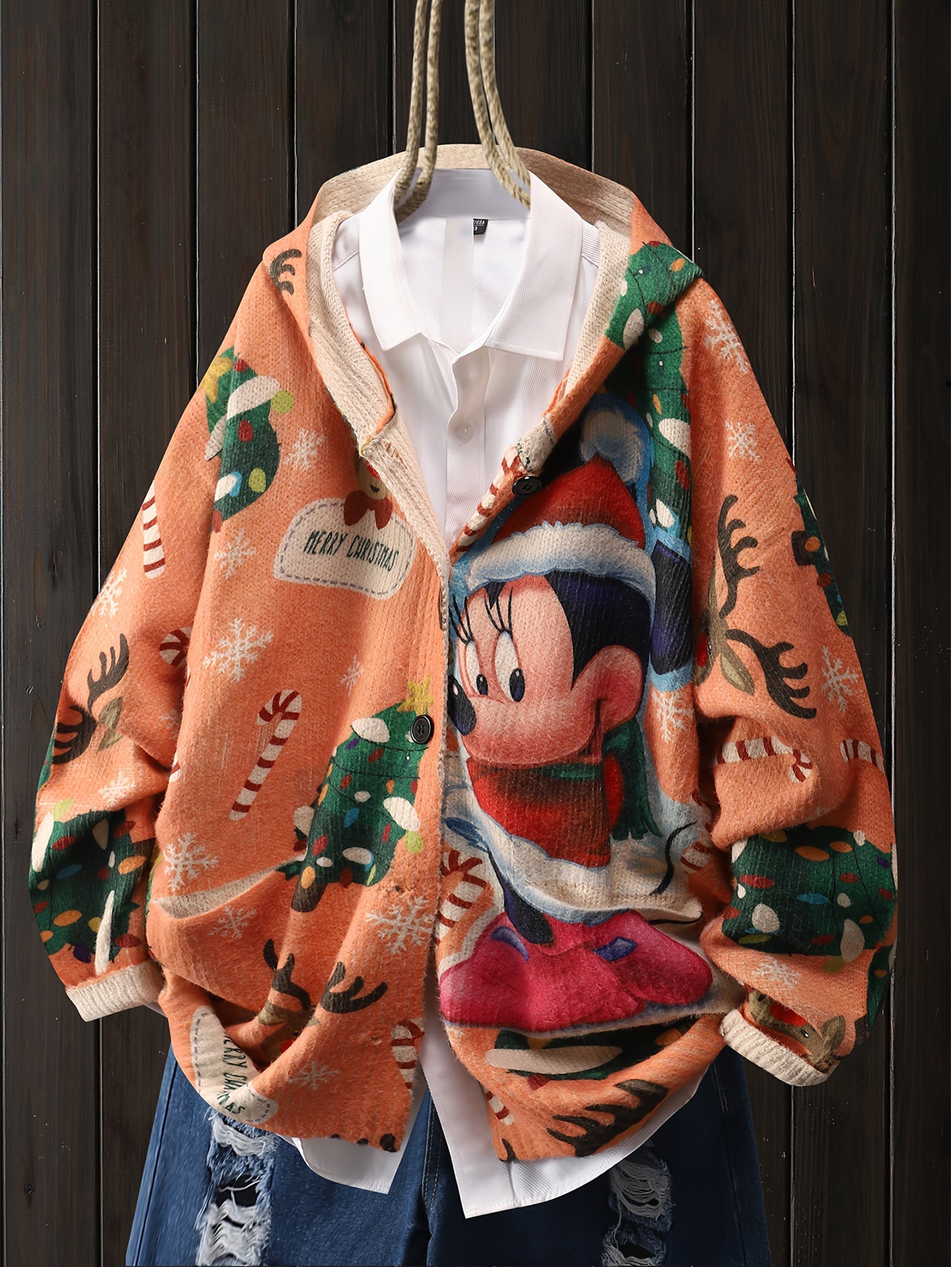 Christmas Style Mickey Mouse Christmas Tree Snowflake Picture Elk Pattern Cardigan