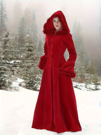 Victorian Winter Coat with Faux Fur Trim - Long Sleeve Corset-Inspired Bodice & Flared Hem Thick Warm Fabric Punk-Style Winter Outerwear