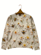 Casual Long Sleeve Sweater For Fall & Winter Floral ＆ Bee Pattern Crew Neck Sweater