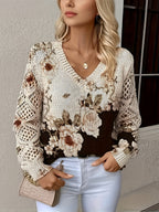 Women's Bohemian 3D Floral & Animal Print Sweater