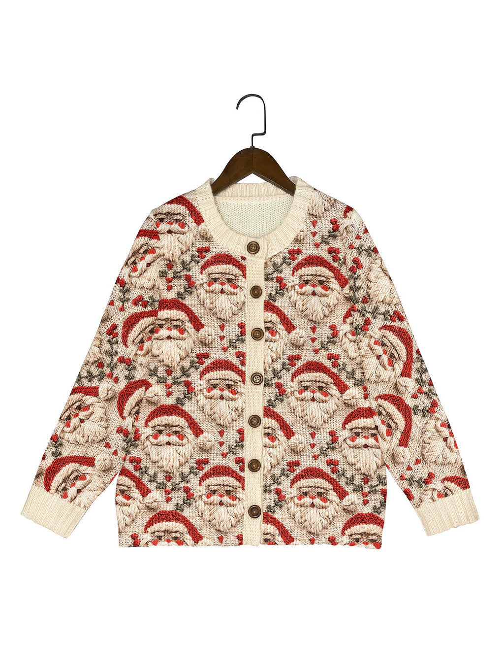 Women' S Embroidered Design Festive Santa Claus Cardigan