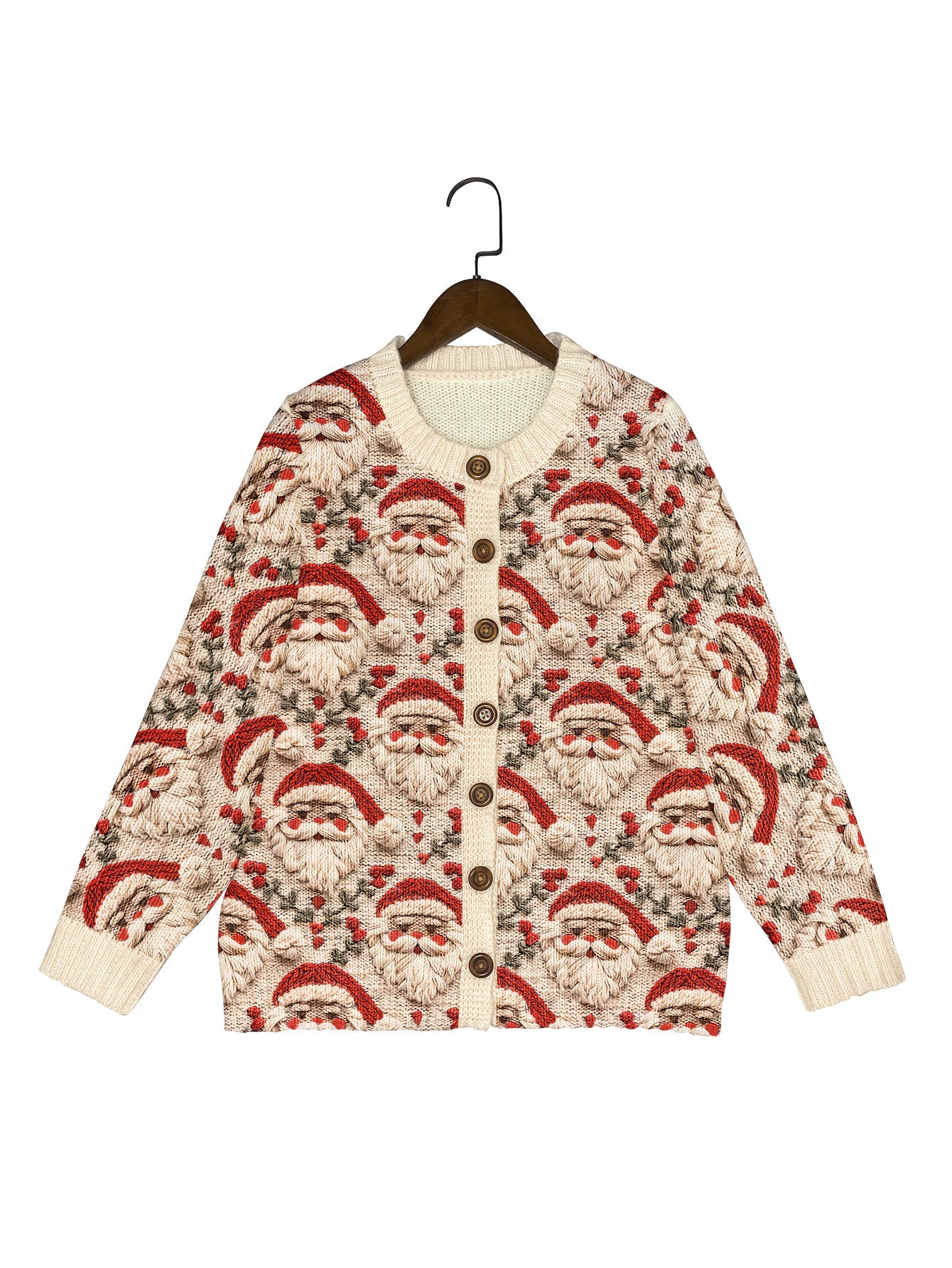 Women' S Embroidered Design Festive Santa Claus Cardigan