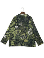 Women'S  Crew Neck Sweater with Button Detail 3D Floral Print Knit Cardigan