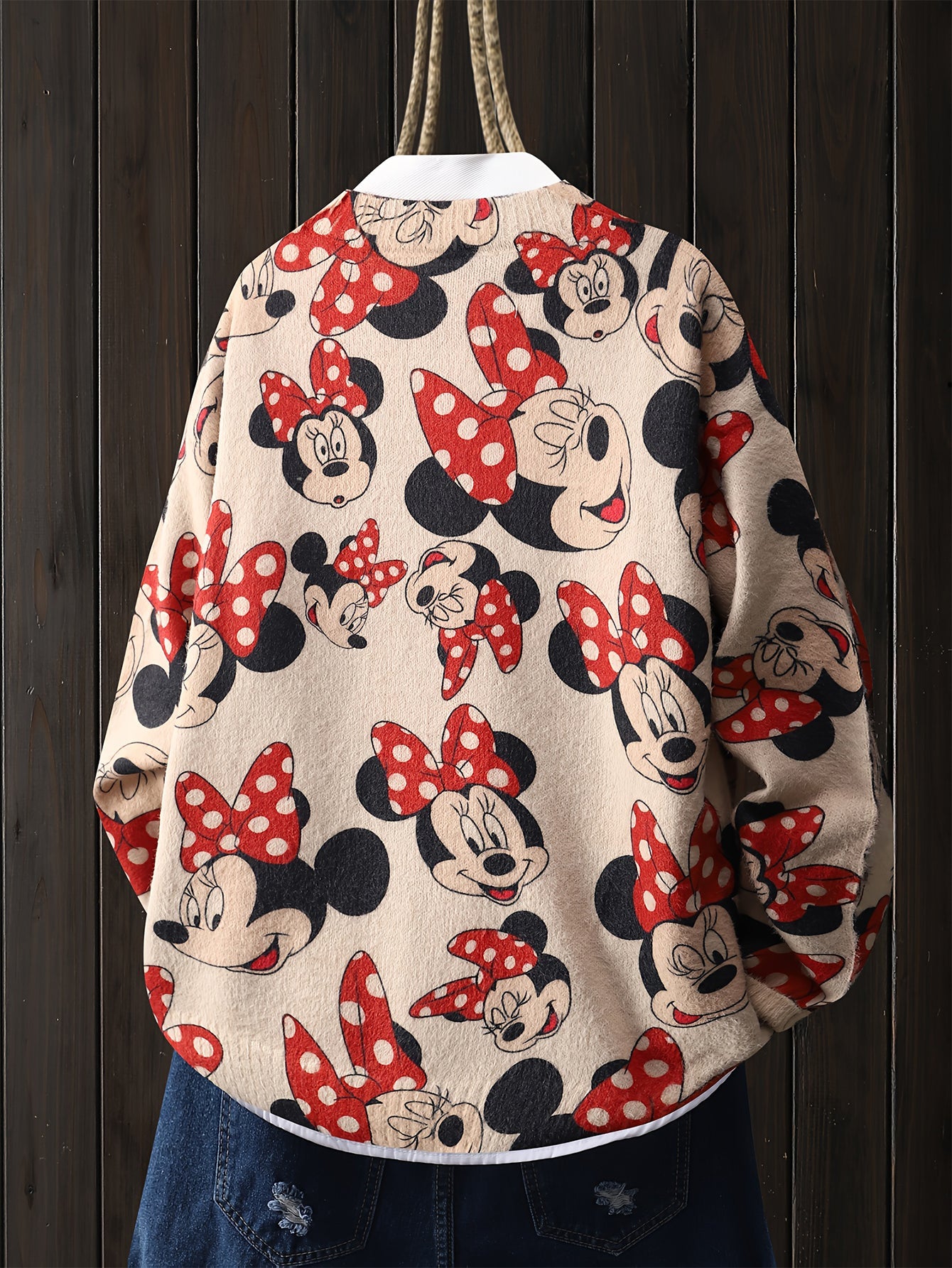 Women'S Mickey Mouse & Minnie Mouse Red Polka Dot Bow Print Graphic Cardigan