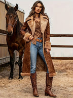 Women'S Western Vintage Plush Trench Coat