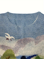 All-Over Print Pixel Animation Style Pattern Thin, Casual Crew Neck Long Sleeve Sweater