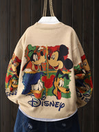 Casual Round Neck Long SleeveMickey Mouse Donald Duck Pluto Cartoon Letter Pattern Sweater