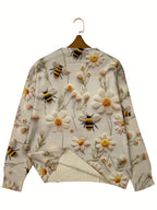 Casual Long Sleeve Sweater For Fall & Winter Floral ＆ Bee Pattern Crew Neck Sweater