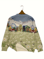 All-Over Print Pixel Animation Style Pattern Thin, Casual Crew Neck Long Sleeve Sweater