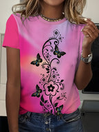 Tie-dye casual short-sleeve butterfly print fun T-shirt Random shipment
