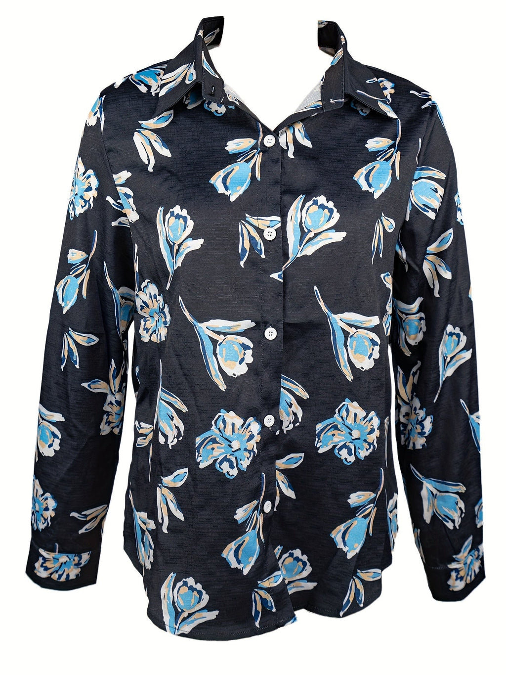 Floral print lapel long-sleeved button-down elegant shirt Random shipment