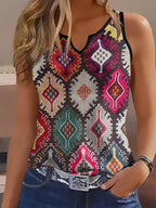 Geometric colour-block panels for a casual V-neck vest