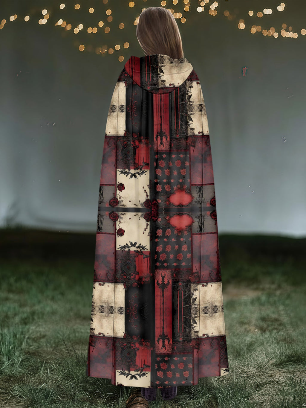 Plaid Print Patchwork Hooded Casual Cloak