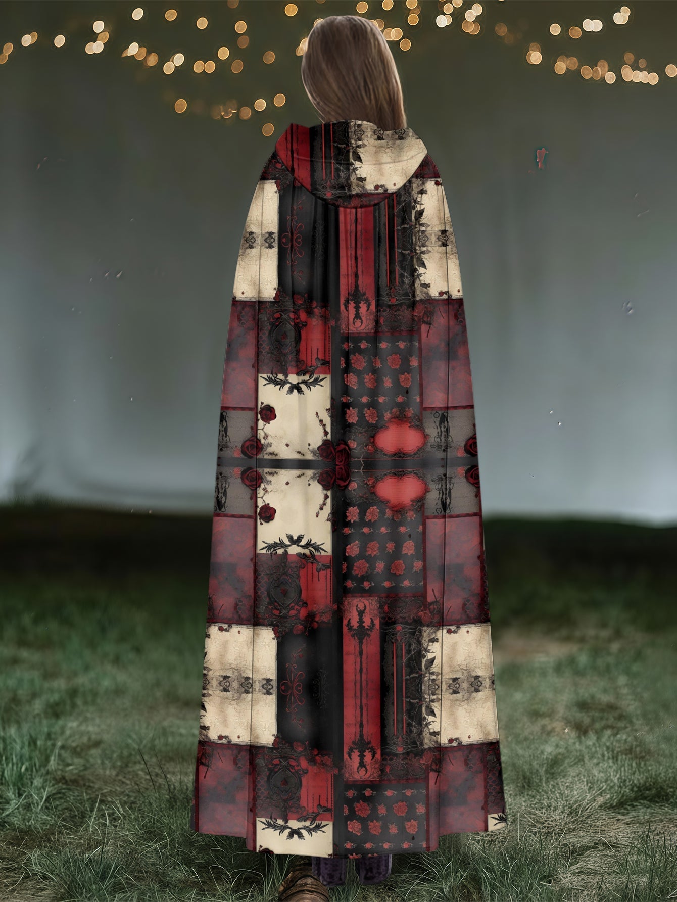 Plaid Print Patchwork Hooded Casual Cloak