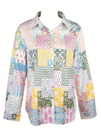 Lapel floral print long-sleeved button shirt Random shipment