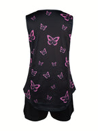 Casual butterfly print V-neck vest Casual shorts set Random shipment