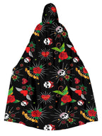 Love Rose Skull Print Hooded Cape