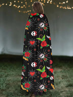 Love Rose Skull Print Hooded Cape