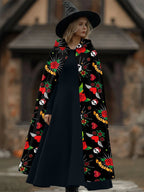 Love Rose Skull Print Hooded Cape
