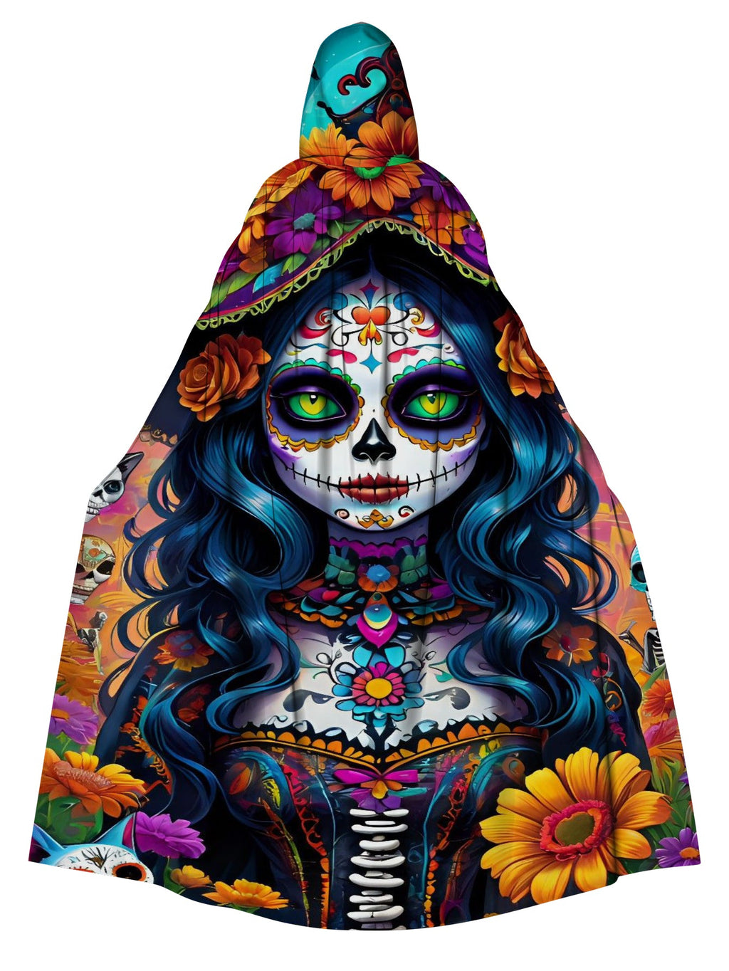 Fun Skull Girl Print Hooded Cape