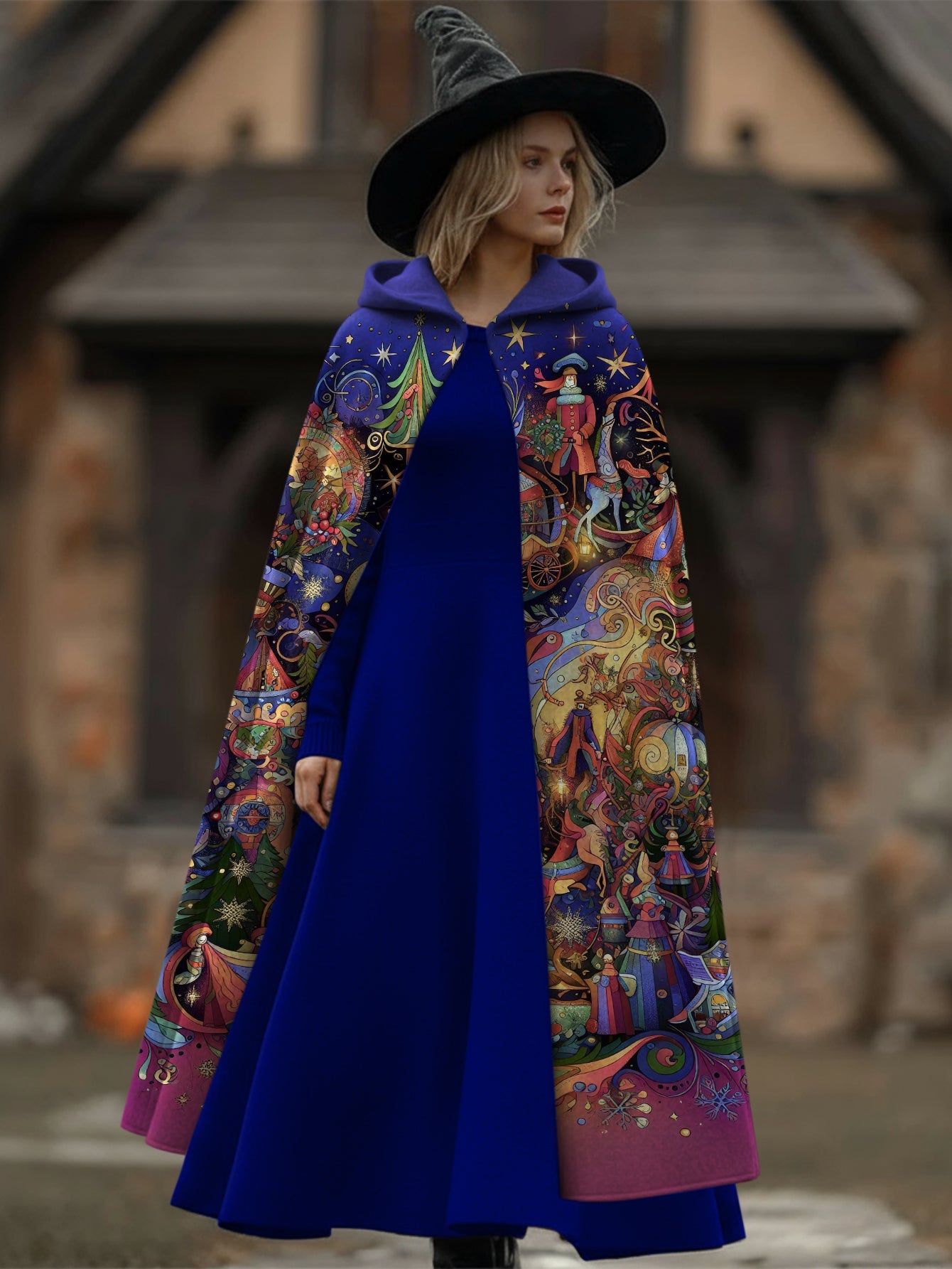 Psychedelic Night Scene City Print Cape