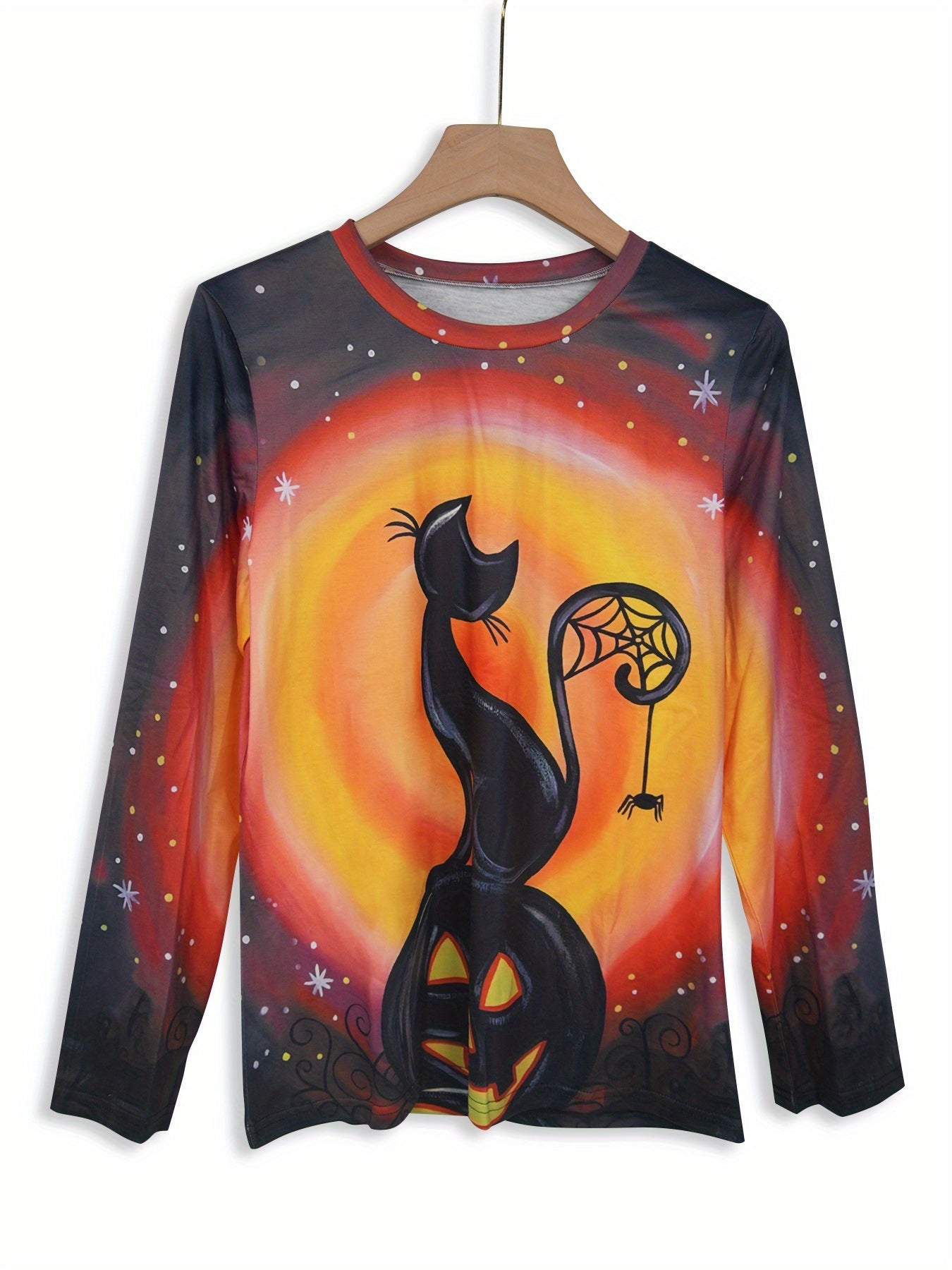 Halloween round-neck long-sleeved T-shirt with cat, pumpkin and animal prints Random shipment