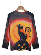 Halloween round-neck long-sleeved T-shirt with cat, pumpkin and animal prints Random shipment
