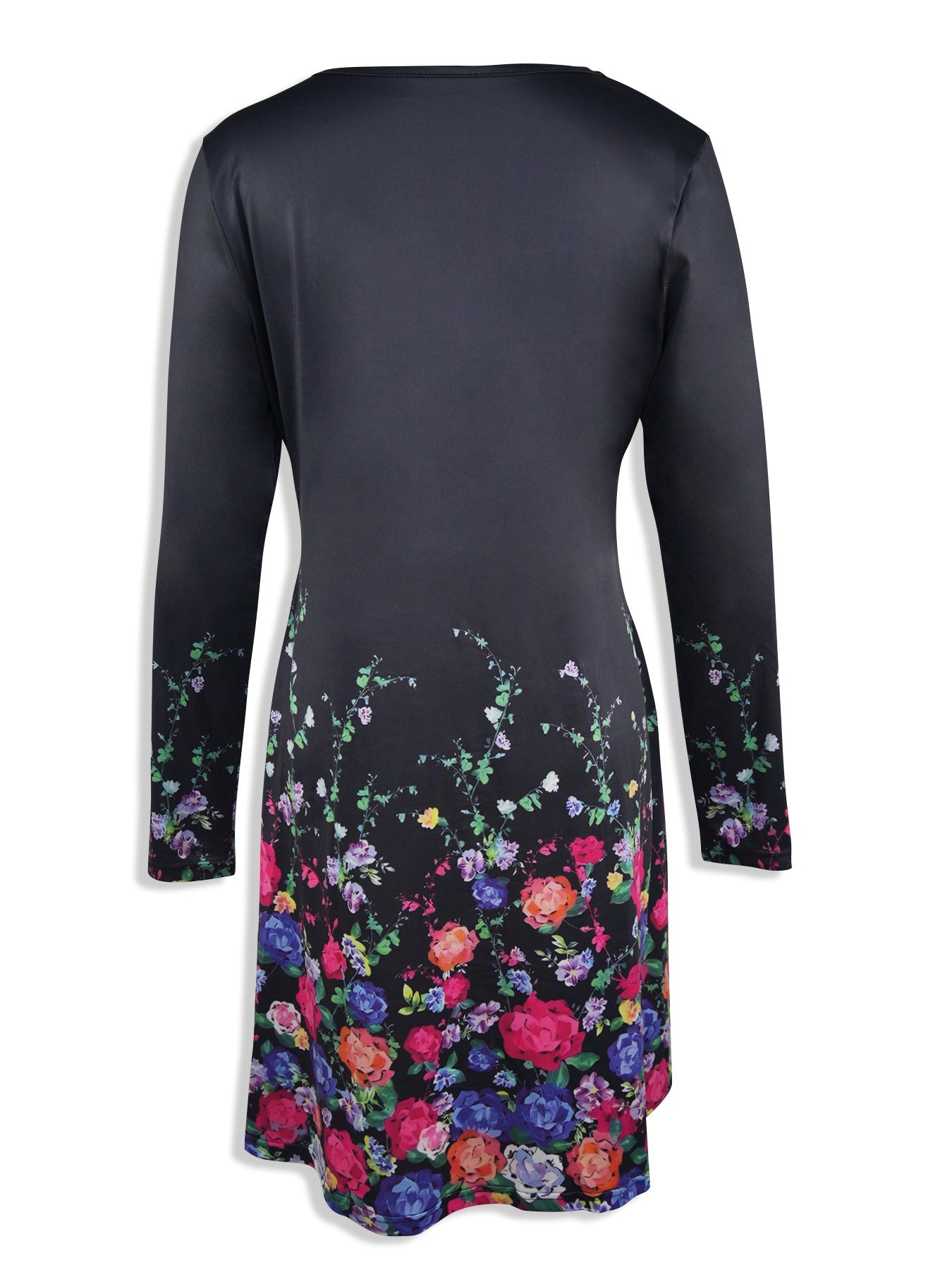 A colorful floral print A-hem gradient color waist-cinching long-sleeved dress Random shipment