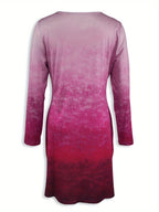 A hem gradient cinched waist print contrasting long-sleeved dress Random shipment