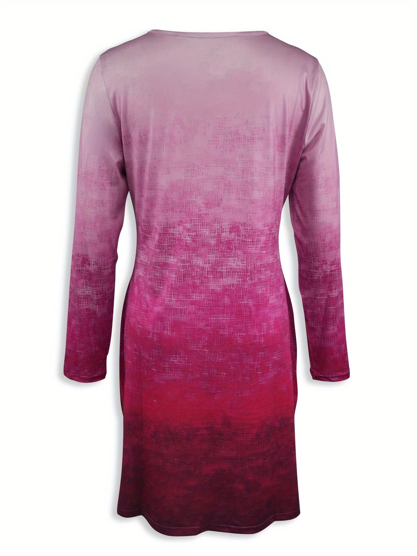 A hem gradient cinched waist print contrasting long-sleeved dress Random shipment