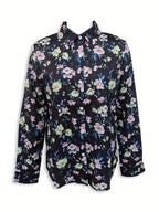 Contrasting floral, long-sleeved buttons, elegant lapel blouse Random shipment