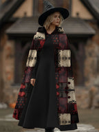 Plaid Print Patchwork Hooded Casual Cloak