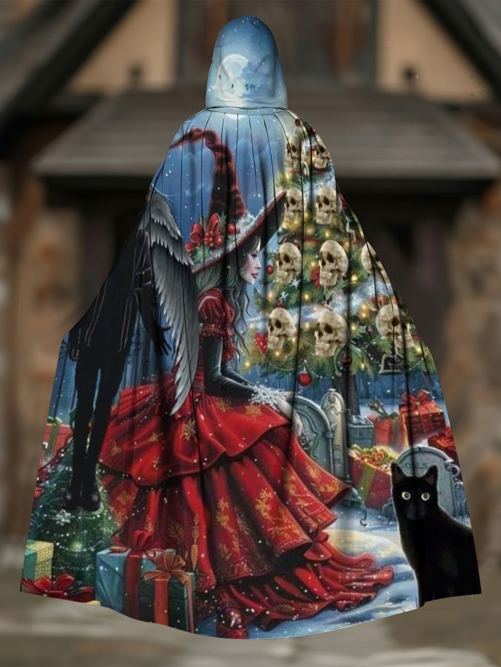 Fun Christmas Print Casual Hooded Cape