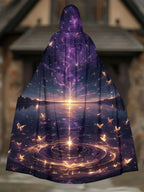 Hooded Landscape Print Casual Loose  Cape